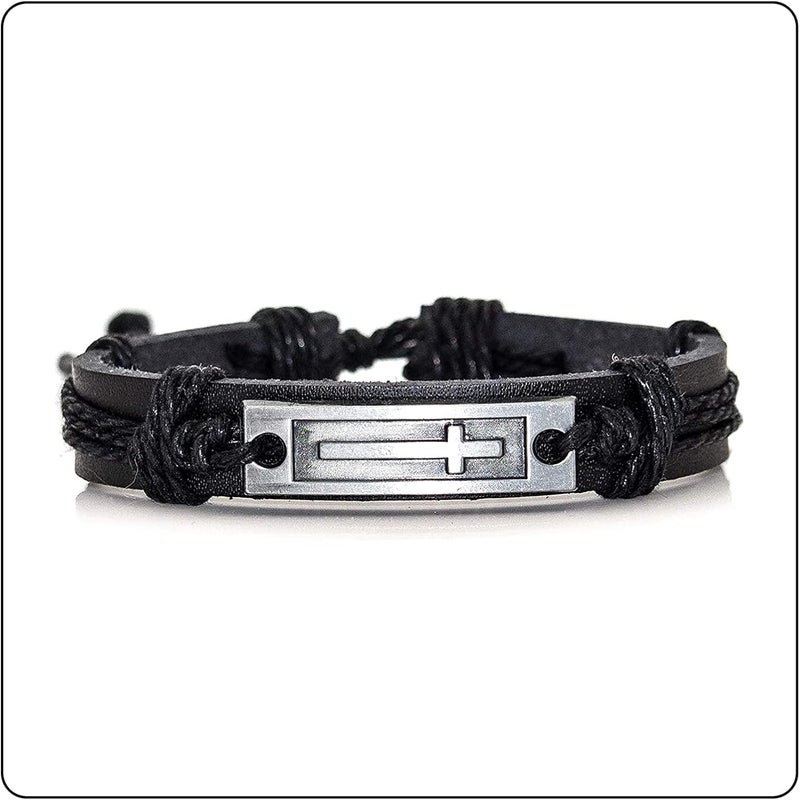 Fusamk Fashion Cross Tag Bangle Adjustable Leather Cuff Wristband Drawstring Rope Bracelet - Image 3